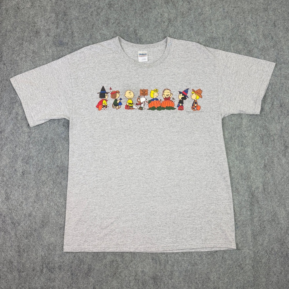 Gildan Peanuts Halloween Charlie Brown Snoopy Graphic T-Shirt Gray Mens L